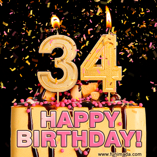 Happy 34th Birthday Cake GIF and Video with sound free download — Download on Funimada.com
