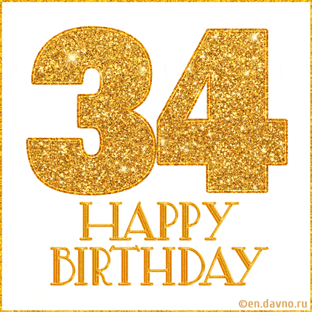 Gold Glitter 34th Birthday GIF