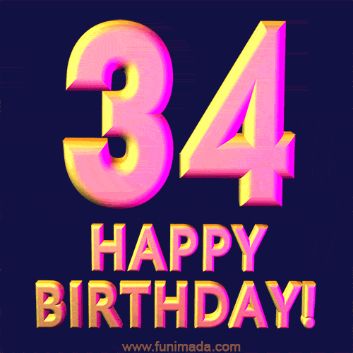 Happy 34th Birthday Cool 3D Text Animation GIF