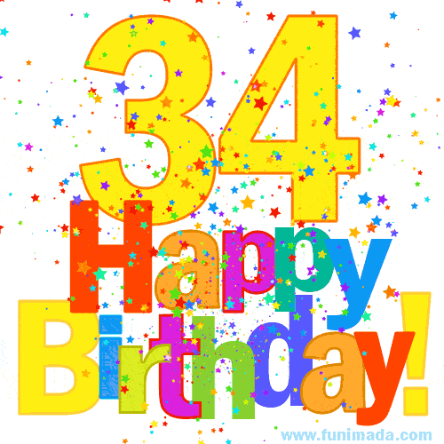 Festive and Colorful Happy 34th Birthday GIF Image