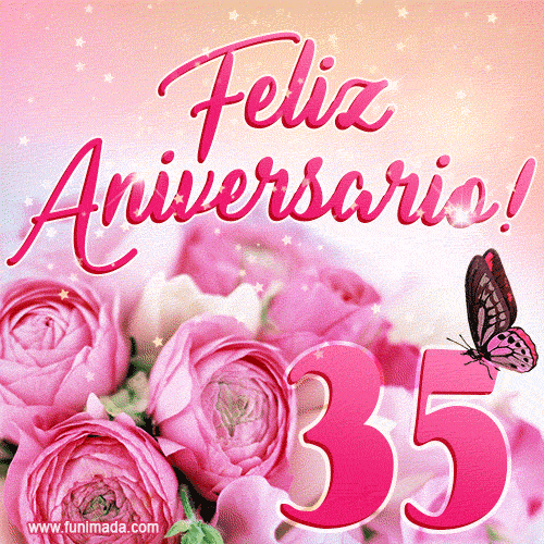 Lindas rosas e borboletas - 35 anos de feliz aniversário GIF
