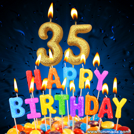 Best Happy 35th Birthday Cake with Colorful Candles GIF