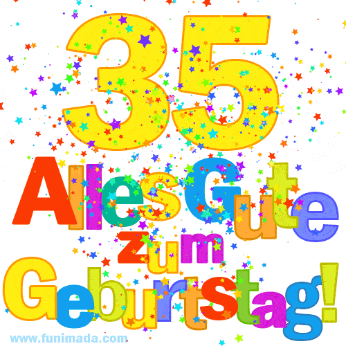 Festliches und farbenfrohes GIF-Bild zum 35. Geburtstag.