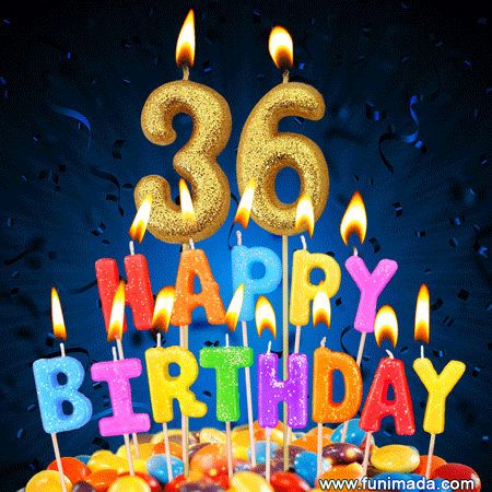 Best Happy 36th Birthday Cake with Colorful Candles GIF