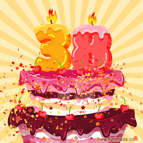 Hand Drawn 38th Birthday Cake Greeting Card (Animated Loop GIF)