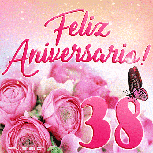 Lindas rosas e borboletas - 38 anos de feliz aniversário GIF