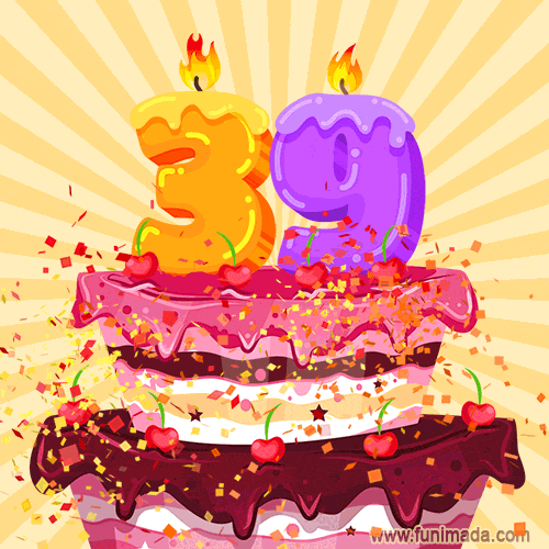 Hand Drawn 39th Birthday Cake Greeting Card (Animated Loop GIF)