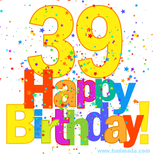 Festive and Colorful Happy 39th Birthday GIF Image