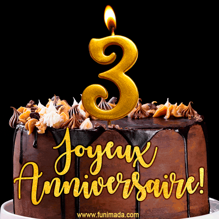 Gâteau d'anniversaire avec bougies GIF – 3 ans