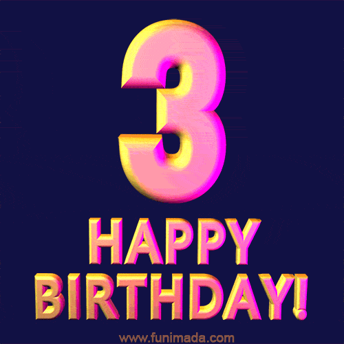 Happy 3rd Birthday Cool 3D Text Animation GIF