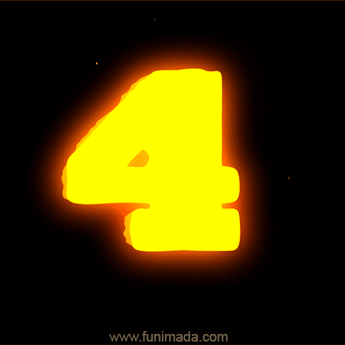 Four (4) GIF, fire animated number on black background