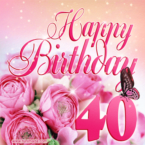 Beautiful Roses & Butterflies - 40 Years Happy Birthday Card for Her
