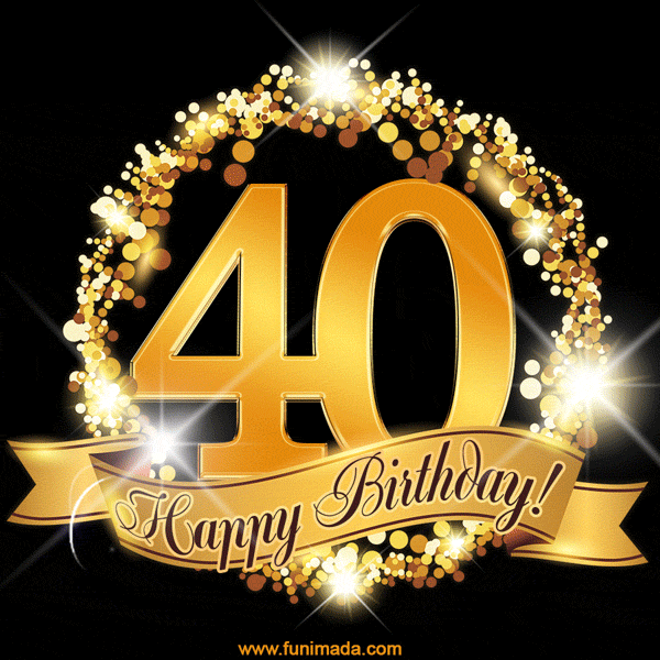 Happy 40th Birthday Anniversary Card, Gold Glitter and Sparkles