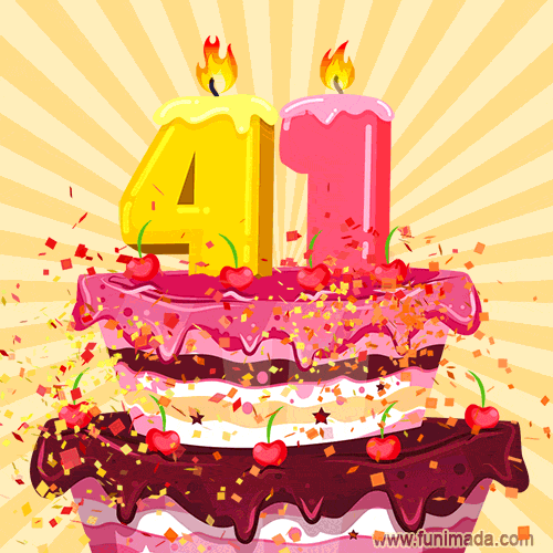 Hand Drawn 41st Birthday Cake Greeting Card (Animated Loop GIF)