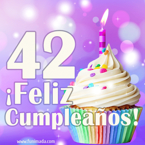 GIF para cumpleaños de 42 con pastel de cumpleaños y los mejores deseos
