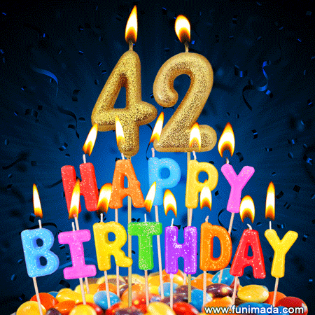 Best Happy 42nd Birthday Cake with Colorful Candles GIF