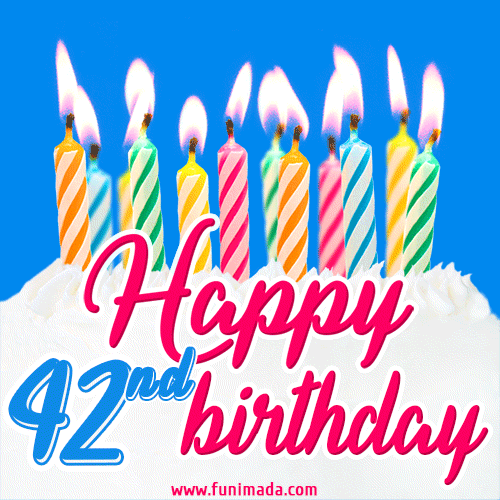 Animated Happy 42nd Birthday Card with Cake and Lit Candles