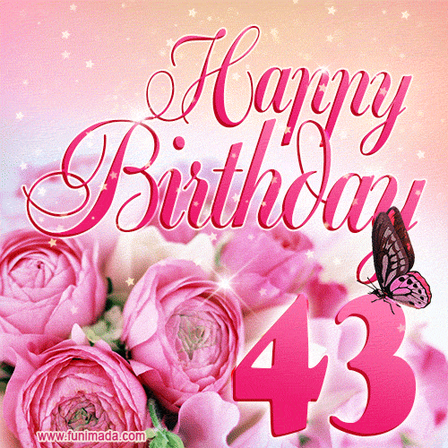 Beautiful Roses & Butterflies - 43 Years Happy Birthday Card for Her