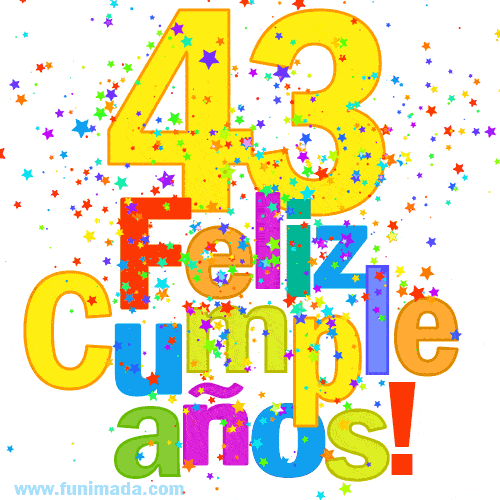 Imagen GIF festiva y colorida de feliz cumpleaños número 43