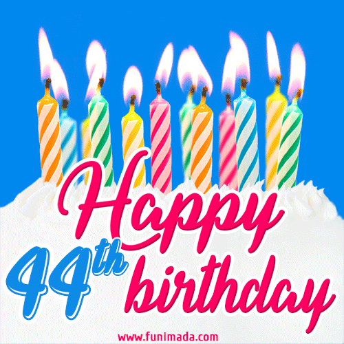 Animated Happy 44th Birthday Card with Cake and Lit Candles