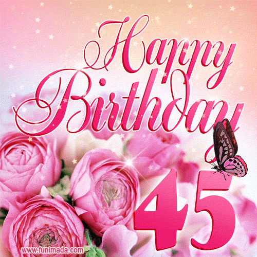 Beautiful Roses & Butterflies - 45 Years Happy Birthday Card for Her