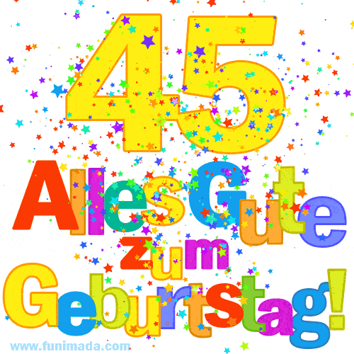 Festliches und farbenfrohes GIF-Bild zum 45. Geburtstag.