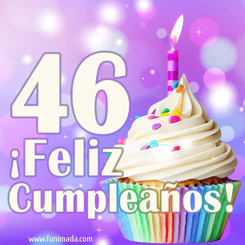 GIF para cumpleaños de 46 con pastel de cumpleaños y los mejores deseos