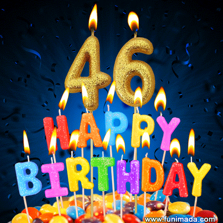 Best Happy 46th Birthday Cake with Colorful Candles GIF