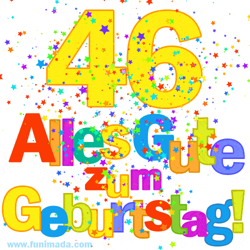 Festliches und farbenfrohes GIF-Bild zum 46. Geburtstag.
