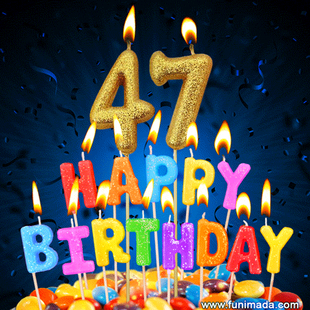 Best Happy 47th Birthday Cake with Colorful Candles GIF