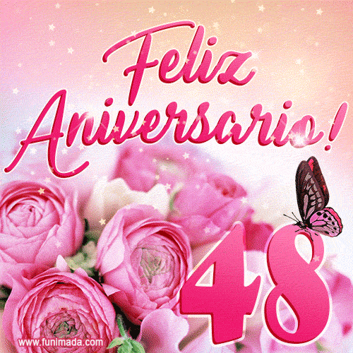 Lindas rosas e borboletas - 48 anos de feliz aniversário GIF