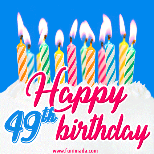 Animated Happy 49th Birthday Card with Cake and Lit Candles