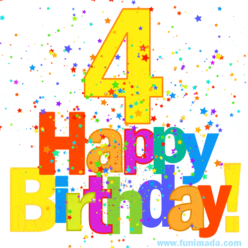 Festive and Colorful Happy 4th Birthday GIF Image