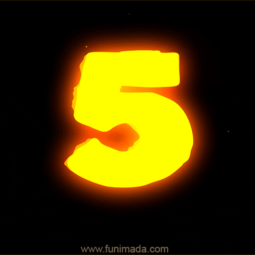 Five (5) GIF, fire animated number on black background
