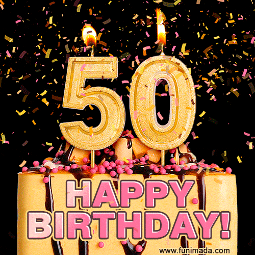 Happy 50th Birthday Cake GIF and Video with sound free download — Download on Funimada.com