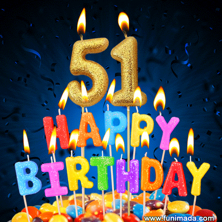 Best Happy 51st Birthday Cake with Colorful Candles GIF