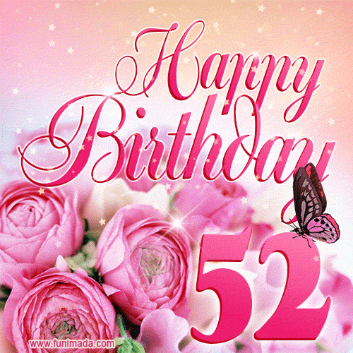 Beautiful Roses & Butterflies - 52 Years Happy Birthday Card for Her