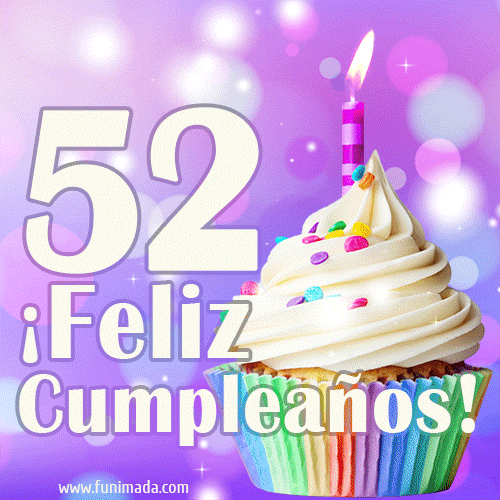 GIF para cumpleaños de 52 con pastel de cumpleaños y los mejores deseos