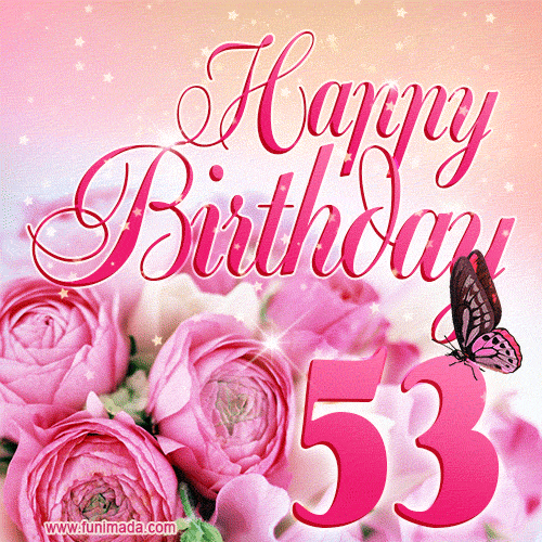 Beautiful Roses & Butterflies - 53 Years Happy Birthday Card for Her