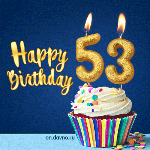 Happy Birthday - 53 Years Old Animated Card