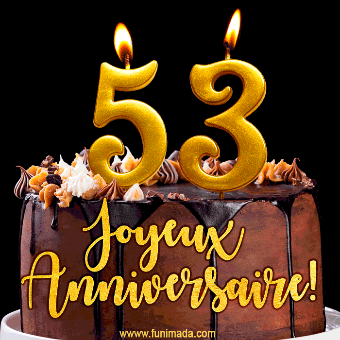 Gâteau d'anniversaire avec bougies GIF – 53 ans