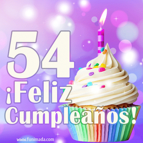 GIF para cumpleaños de 54 con pastel de cumpleaños y los mejores deseos