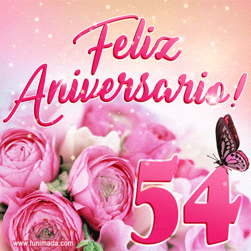 Lindas rosas e borboletas - 54 anos de feliz aniversário GIF