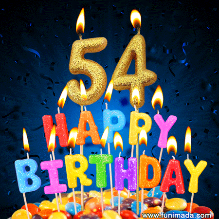 Best Happy 54th Birthday Cake with Colorful Candles GIF