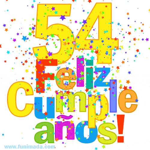 Imagen GIF festiva y colorida de feliz cumpleaños número 54