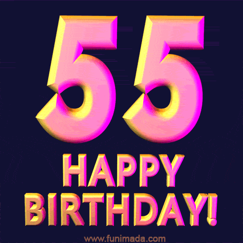 Happy 55th Birthday Cool 3D Text Animation GIF