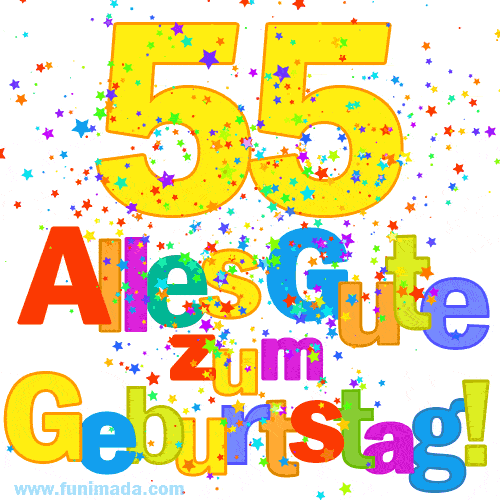 Festliches und farbenfrohes GIF-Bild zum 55. Geburtstag.