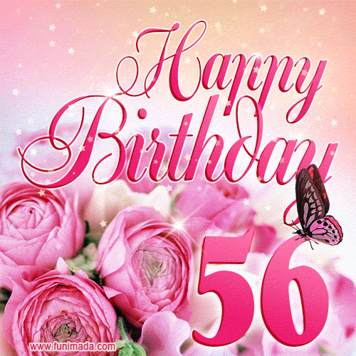 Beautiful Roses & Butterflies - 56 Years Happy Birthday Card for Her
