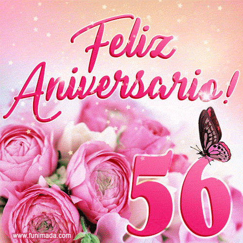 Lindas rosas e borboletas - 56 anos de feliz aniversário GIF