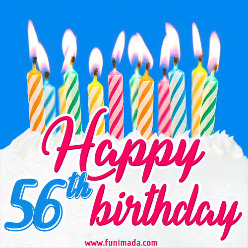 Animated Happy 56th Birthday Card with Cake and Lit Candles